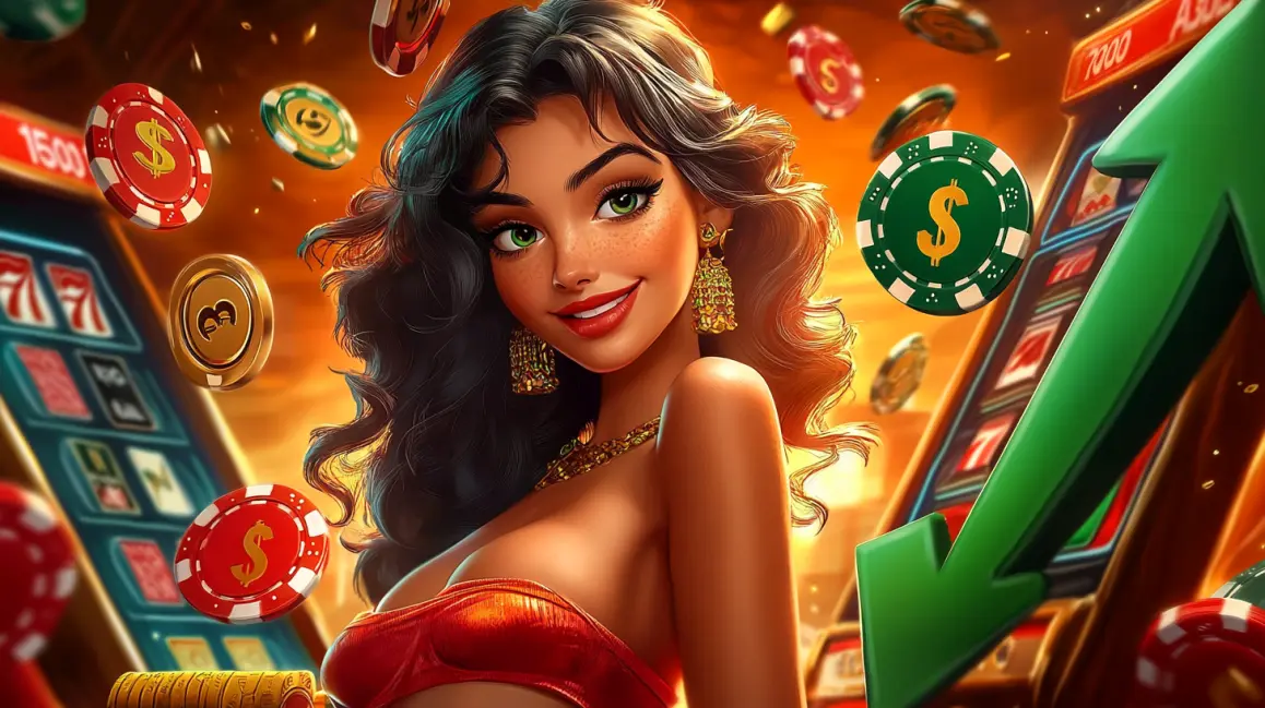An animated woman is framed by a phone screen showing a 'LOGIN CASINO' sign, inviting you to sign in to the fun and vibrant world of 7G777 online casino games.