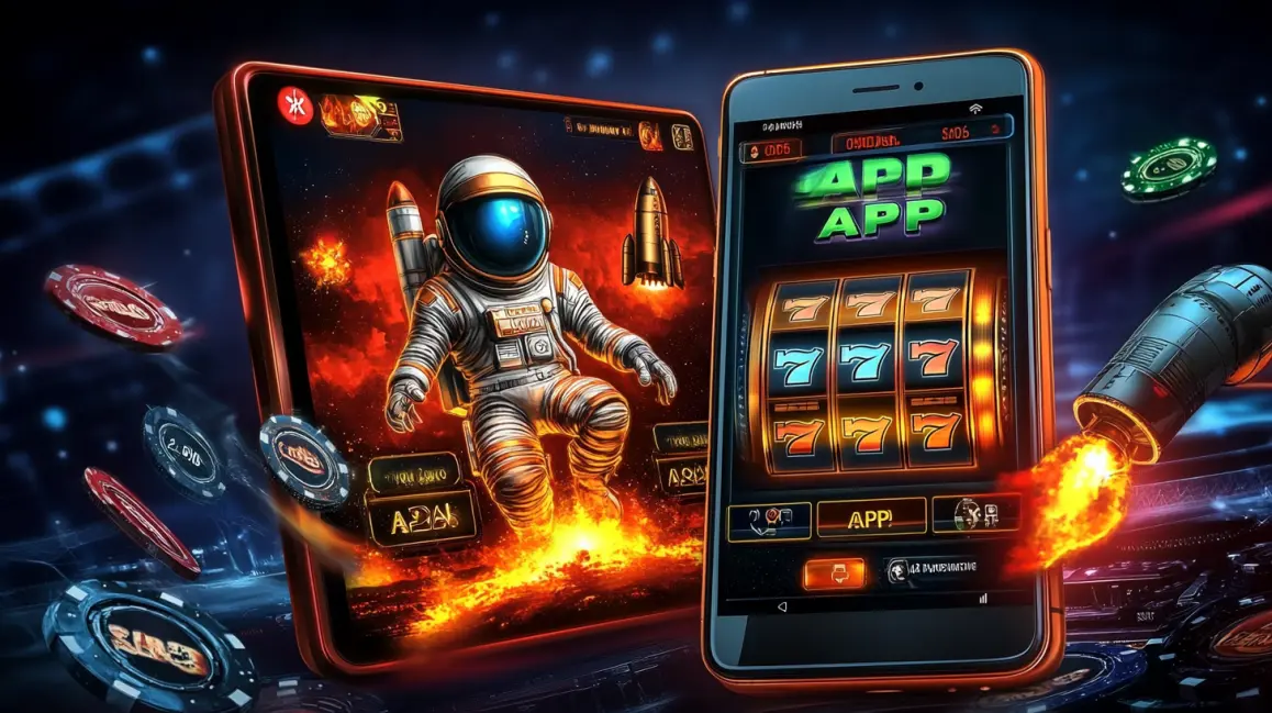 In a packed stadium, a woman holds a phone showing the 7G777 app, your all-access pass to live sports betting and instant, in-play wagers on every game.